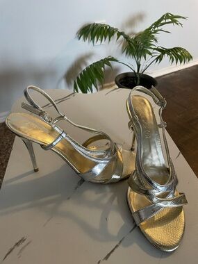 Aldo Women's Metallic Silver Strappy High Heel Sandals